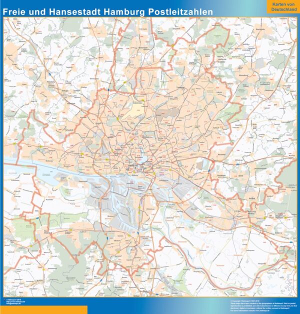 Carte Freie und Hansestadt Hamburg codes postaux plastifiée