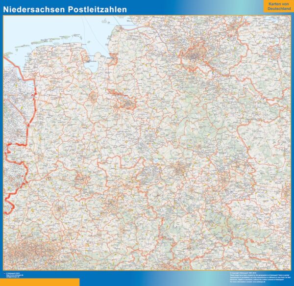 Carte Niedersachsen codes postaux plastifiée