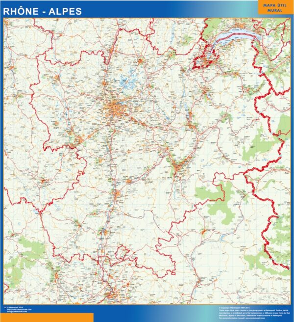 Carte Rhone Alpes plastifiée