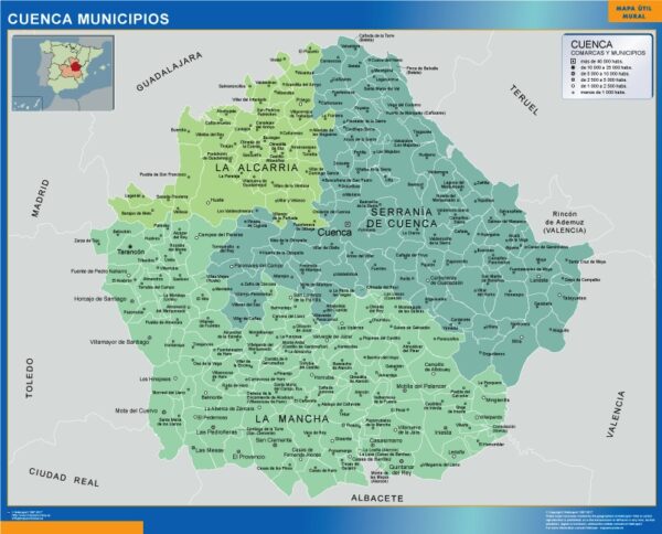 Carte communes province Cuenca plastifiée