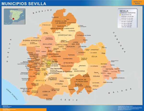 Carte communes province Sevilla plastifiée