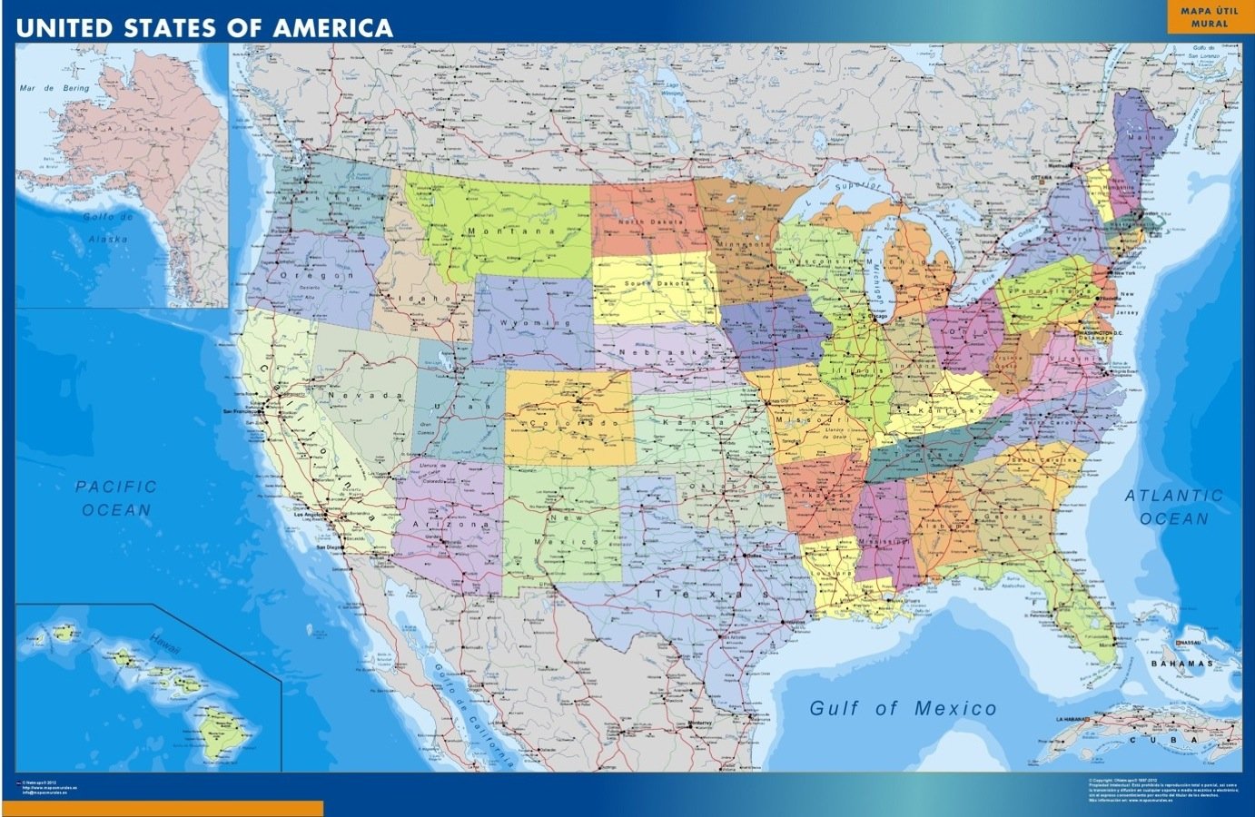 USA états-unis carte affiche taille décoration murale grande carte