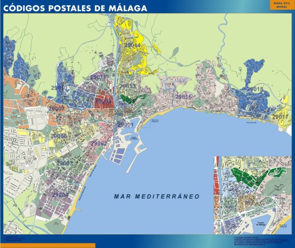 Carte plastifiée Malaga codes postaux